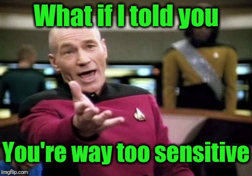 Picard Wtf Meme | What if I told you You're way too sensitive | image tagged in memes,picard wtf | made w/ Imgflip meme maker