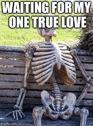 Waiting Skeleton | WAITING FOR MY ONE TRUE LOVE | image tagged in memes,waiting skeleton | made w/ Imgflip meme maker