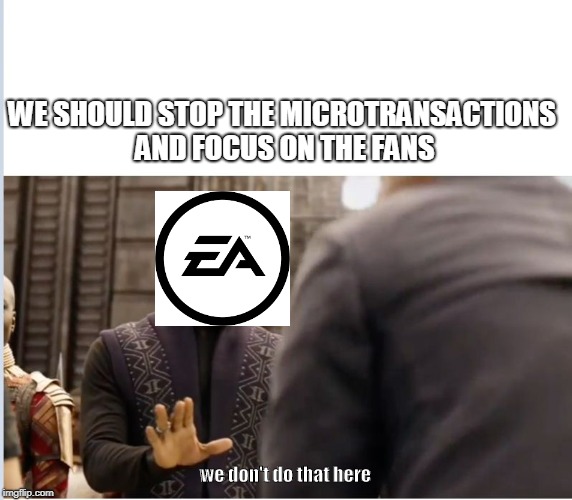 We don't do that here | WE SHOULD STOP THE MICROTRANSACTIONS AND FOCUS ON THE FANS; we don't do that here | image tagged in we don't do that here | made w/ Imgflip meme maker