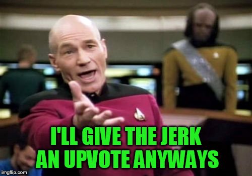 Picard Wtf Meme | I'LL GIVE THE JERK AN UPVOTE ANYWAYS | image tagged in memes,picard wtf | made w/ Imgflip meme maker