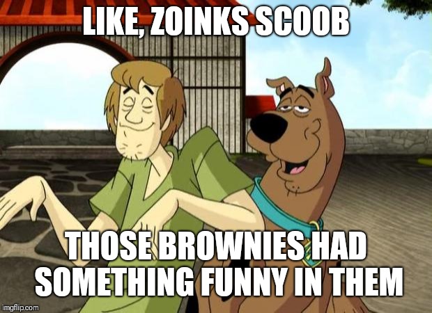 Stoned Scooby Doo and Shaggy | LIKE, ZOINKS SCOOB; THOSE BROWNIES HAD SOMETHING FUNNY IN THEM | image tagged in stoned scooby doo and shaggy,memes,scooby doo,tremors | made w/ Imgflip meme maker