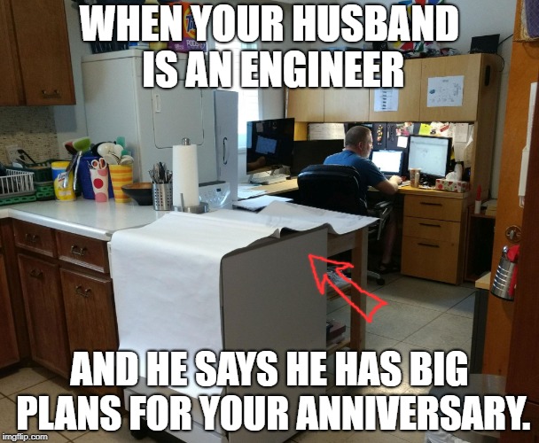 WHEN YOUR HUSBAND IS AN ENGINEER; AND HE SAYS HE HAS BIG PLANS FOR YOUR ANNIVERSARY. | image tagged in big plans | made w/ Imgflip meme maker