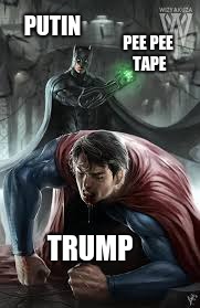 Batman vs Superman | PUTIN; PEE PEE TAPE; TRUMP | image tagged in batman vs superman | made w/ Imgflip meme maker