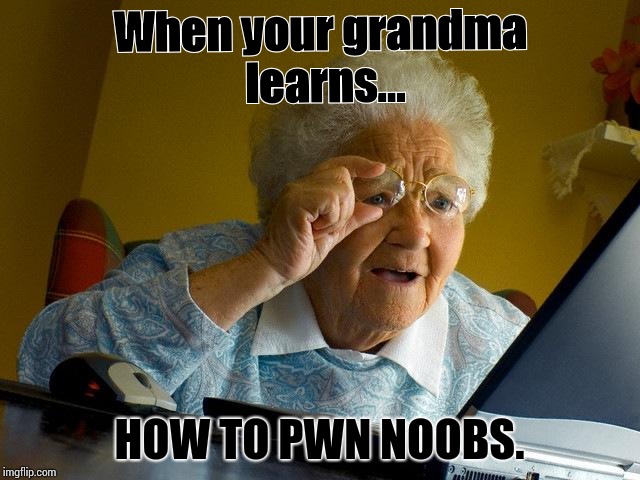 Grandma Finds The Internet Meme | When your grandma learns... HOW TO PWN NOOBS. | image tagged in memes,grandma finds the internet | made w/ Imgflip meme maker