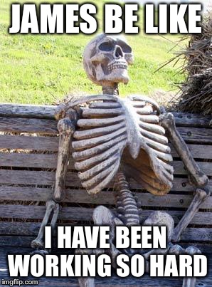 Waiting Skeleton Meme | JAMES BE LIKE; I HAVE BEEN WORKING SO HARD | image tagged in memes,waiting skeleton | made w/ Imgflip meme maker