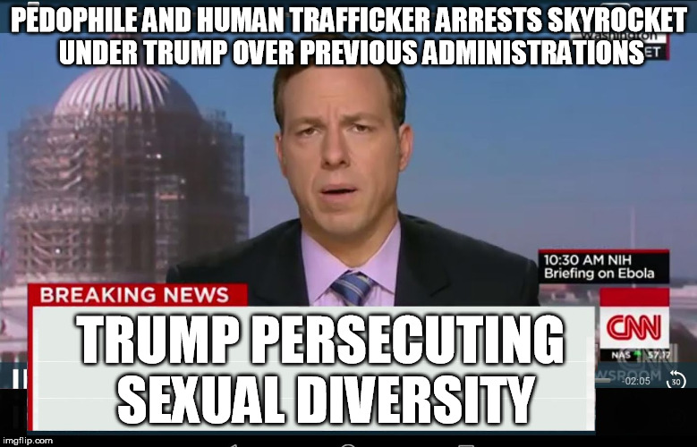 There are actually people who see it this way | PEDOPHILE AND HUMAN TRAFFICKER ARRESTS SKYROCKET UNDER TRUMP OVER PREVIOUS ADMINISTRATIONS; TRUMP PERSECUTING SEXUAL DIVERSITY | image tagged in cnn crazy news network,trump,media,pedophiles | made w/ Imgflip meme maker