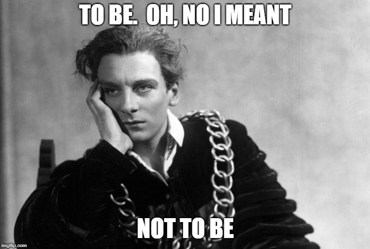 hamlet | TO BE.  OH, NO I MEANT; NOT TO BE | image tagged in hamlet | made w/ Imgflip meme maker