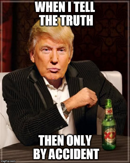 Trump Most Interesting Man In The World | WHEN I TELL THE TRUTH; THEN ONLY BY ACCIDENT | image tagged in trump most interesting man in the world | made w/ Imgflip meme maker