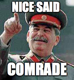 Stalin says | NICE SAID; COMRADE | image tagged in stalin says | made w/ Imgflip meme maker