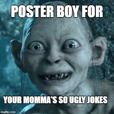 Your mamma's so ugly... | POSTER BOY FOR; YOUR MOMMA'S SO UGLY JOKES | image tagged in memes,gollum,donald trump,hillary clinton,facebook,puppies and kittens | made w/ Imgflip meme maker