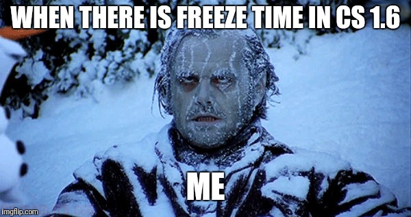 Freezing cold | WHEN THERE IS FREEZE TIME IN CS 1.6; ME | image tagged in freezing cold | made w/ Imgflip meme maker