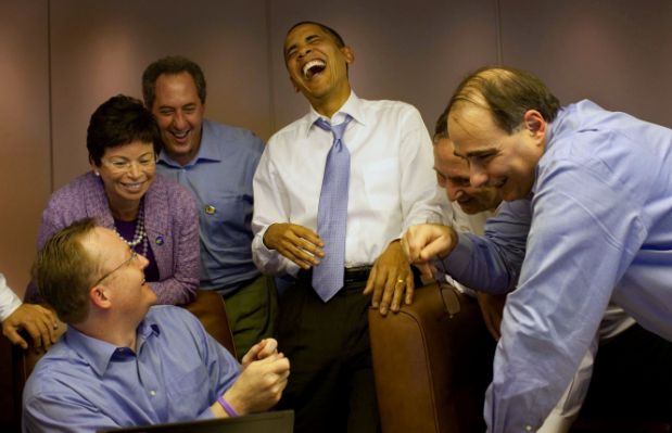 High Quality Obama and staff enjoy a giggle Blank Meme Template