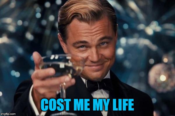 Leonardo Dicaprio Cheers Meme | COST ME MY LIFE | image tagged in memes,leonardo dicaprio cheers | made w/ Imgflip meme maker