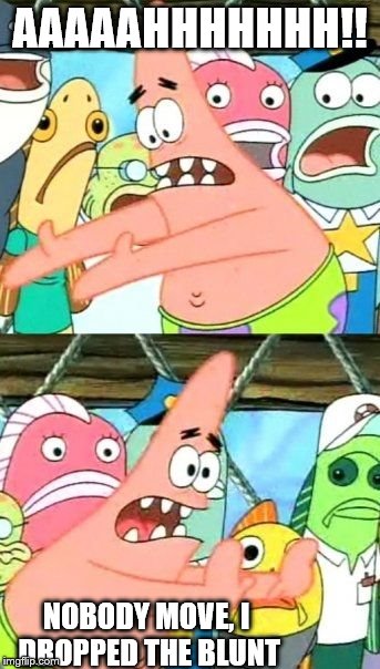Put It Somewhere Else Patrick | AAAAAHHHHHHH!! NOBODY MOVE, I DROPPED THE BLUNT | image tagged in memes,put it somewhere else patrick | made w/ Imgflip meme maker