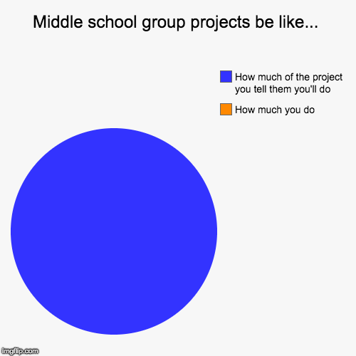 Middle school group projects be like... | How much you do, How much of the project you tell them you'll do | image tagged in funny,pie charts | made w/ Imgflip chart maker