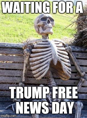 Waiting Skeleton Meme |  WAITING FOR A; TRUMP FREE NEWS DAY | image tagged in memes,waiting skeleton | made w/ Imgflip meme maker