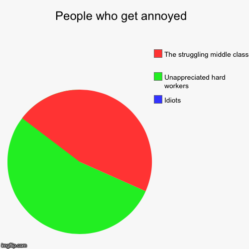 People who get annoyed  | Idiots, Unappreciated hard workers, The struggling middle class | image tagged in funny,pie charts | made w/ Imgflip chart maker