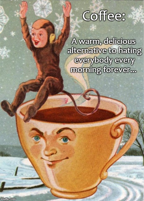 Coffee defined... | Coffee:; A warm, delicious alternative to hating everybody every morning forever... | image tagged in warm,delicious,alternative,morning,hating | made w/ Imgflip meme maker