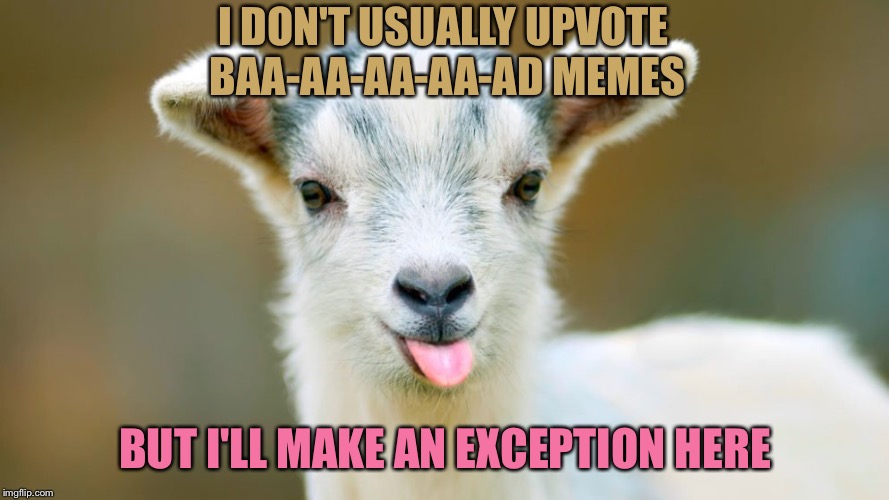 I DON'T USUALLY UPVOTE BAA-AA-AA-AA-AD MEMES BUT I'LL MAKE AN EXCEPTION HERE | made w/ Imgflip meme maker