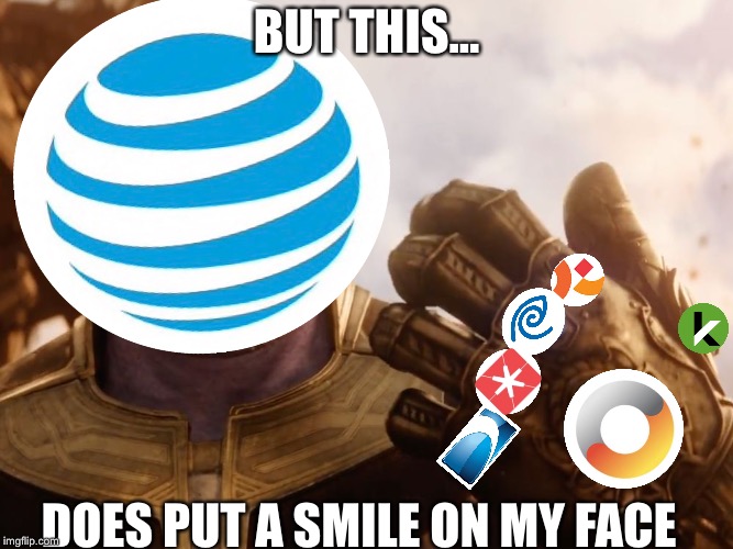 Thanos Smile | BUT THIS... DOES PUT A SMILE ON MY FACE | image tagged in thanos smile,thanos,infinity war,att | made w/ Imgflip meme maker