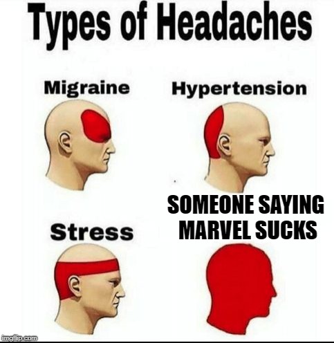 Types of Headaches meme | SOMEONE SAYING MARVEL SUCKS | image tagged in types of headaches meme | made w/ Imgflip meme maker