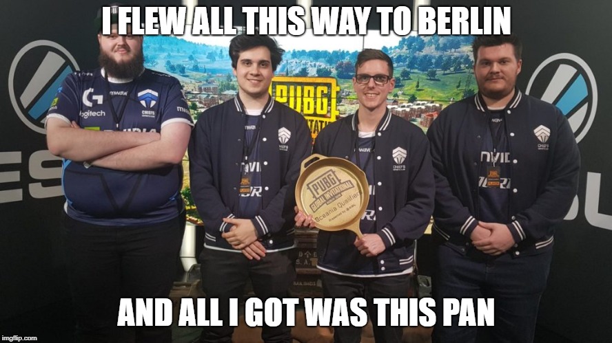 #TheChiefs#PGI2018 | I FLEW ALL THIS WAY TO BERLIN; AND ALL I GOT WAS THIS PAN | image tagged in thechiefspgi2018 | made w/ Imgflip meme maker