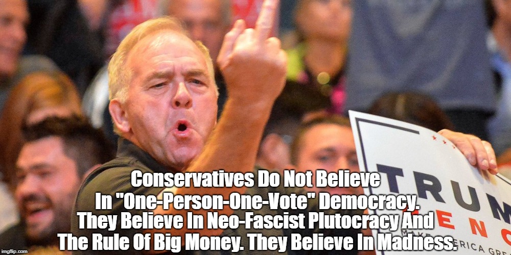 Conservatives Do Not Believe In "One-Person-One-Vote" Democracy. They Believe In Neo-Fascist Plutocracy And The Rule Of Big Money. They Beli | made w/ Imgflip meme maker