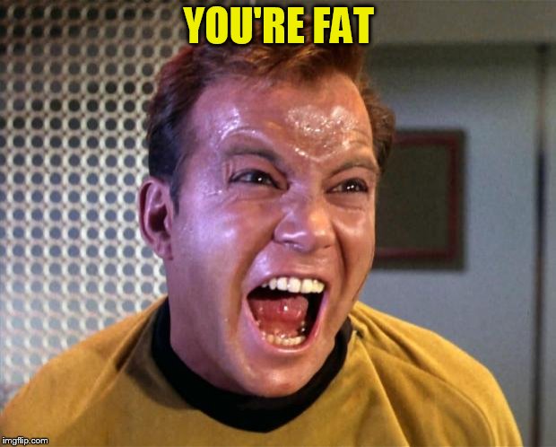 Captain Kirk Screaming | YOU'RE FAT | image tagged in captain kirk screaming | made w/ Imgflip meme maker