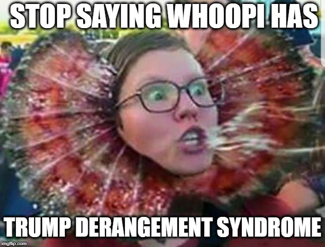 Triggered SJW Dragon |  STOP SAYING WHOOPI HAS; TRUMP DERANGEMENT SYNDROME | image tagged in triggered sjw dragon,trump 2020,whoopi goldberg,triggered feminist,triggered liberal,the view | made w/ Imgflip meme maker