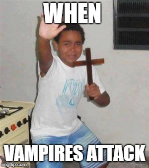 Scared Kid | WHEN VAMPIRES ATTACK | image tagged in scared kid | made w/ Imgflip meme maker