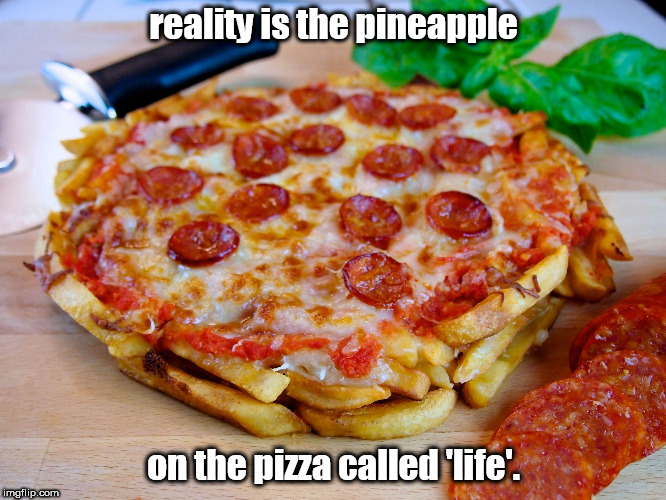 reality is the pineapple; on the pizza called 'life'. | image tagged in reality pizza | made w/ Imgflip meme maker