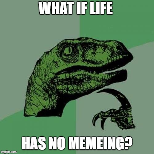 Philosoraptor | WHAT IF LIFE; HAS NO MEMEING? | image tagged in memes,philosoraptor | made w/ Imgflip meme maker