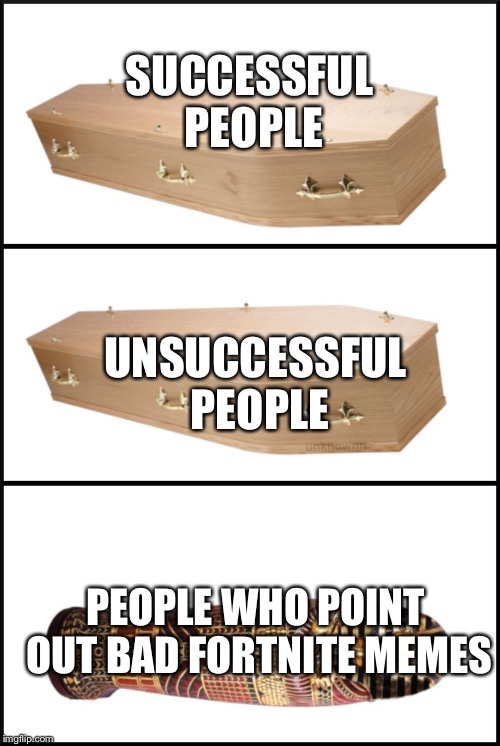coffin | SUCCESSFUL PEOPLE; UNSUCCESSFUL PEOPLE; PEOPLE WHO POINT OUT BAD FORTNITE MEMES | image tagged in coffin | made w/ Imgflip meme maker