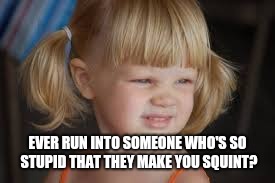 That's pretty stupid | EVER RUN INTO SOMEONE WHO'S SO STUPID THAT THEY MAKE YOU SQUINT? | image tagged in stupid,dullard | made w/ Imgflip meme maker