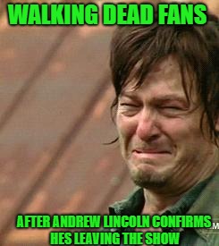 Daryl Walking dead | WALKING DEAD FANS; AFTER ANDREW LINCOLN CONFIRMS HES LEAVING THE SHOW | image tagged in daryl walking dead | made w/ Imgflip meme maker