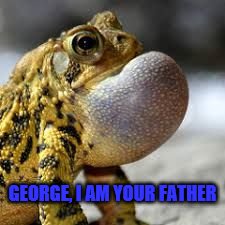 GEORGE, I AM YOUR FATHER | image tagged in frog bubble neck | made w/ Imgflip meme maker