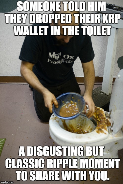 ripple moments | SOMEONE TOLD HIM THEY DROPPED THEIR XRP WALLET IN THE TOILET; A DISGUSTING BUT CLASSIC RIPPLE MOMENT TO SHARE WITH YOU. | image tagged in ripple moments,ripple,xrp,kungfunerd,alanespasandin | made w/ Imgflip meme maker