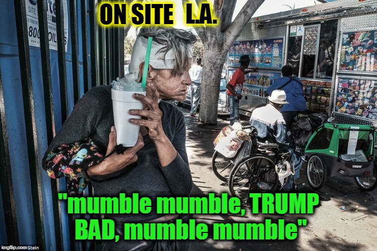 L.A. On Location | ON SITE; L.A. "mumble mumble, TRUMP BAD, mumble mumble" | image tagged in memes,funny,funny memes,mxm | made w/ Imgflip meme maker