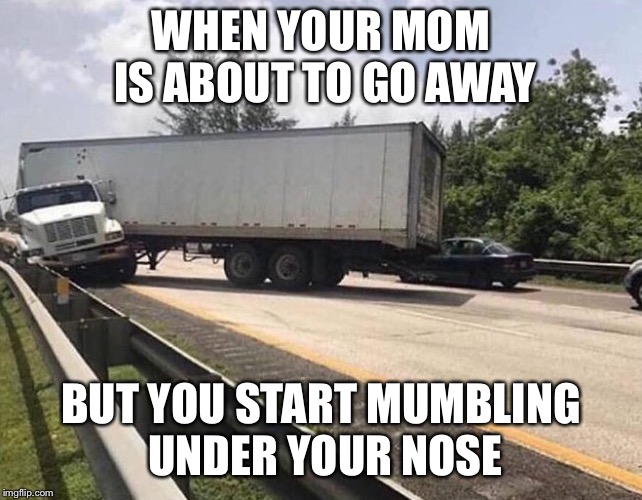 WHEN YOUR MOM IS ABOUT TO GO AWAY; BUT YOU START MUMBLING UNDER YOUR NOSE | image tagged in memes,mom | made w/ Imgflip meme maker