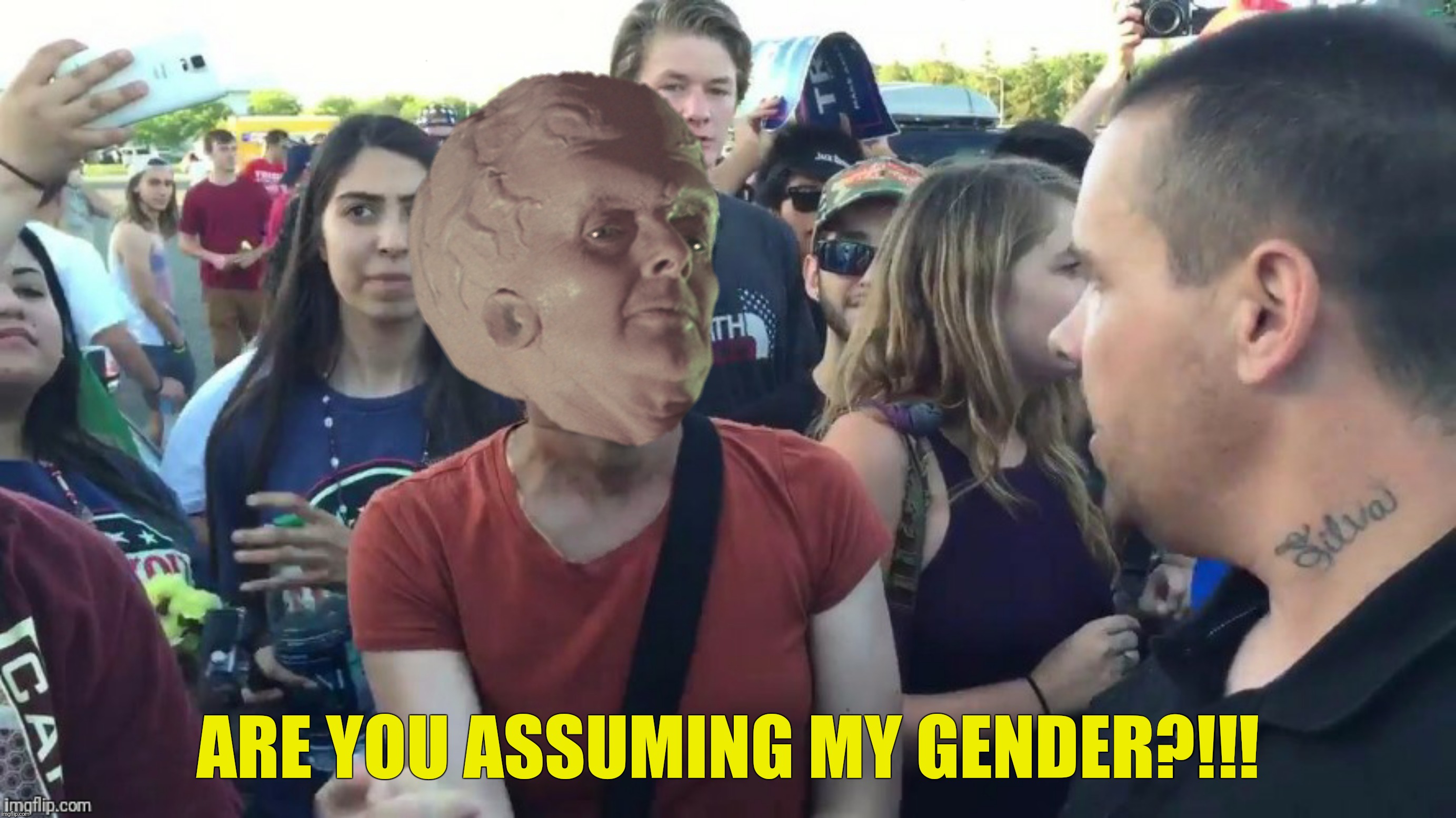 Bad Photoshop Sunday presents:  I don't wanter you can Keeper (another submission suggested by nottaBot) | ARE YOU ASSUMING MY GENDER?!!! | image tagged in bad photoshop sunday,the keeper,social justice warrior,talos iv,star trek | made w/ Imgflip meme maker