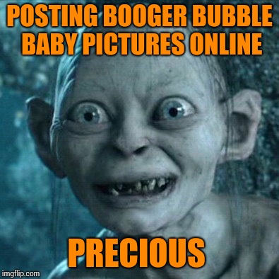Gollum Meme | POSTING BOOGER BUBBLE BABY PICTURES ONLINE; PRECIOUS | image tagged in memes,gollum | made w/ Imgflip meme maker