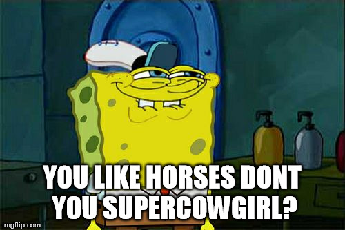 Don't You Squidward Meme | YOU LIKE HORSES DONT YOU SUPERCOWGIRL? | image tagged in memes,dont you squidward | made w/ Imgflip meme maker