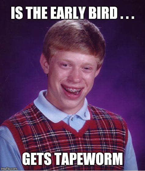 Bad Luck Brian Meme | IS THE EARLY BIRD . . . GETS TAPEWORM | image tagged in memes,bad luck brian | made w/ Imgflip meme maker