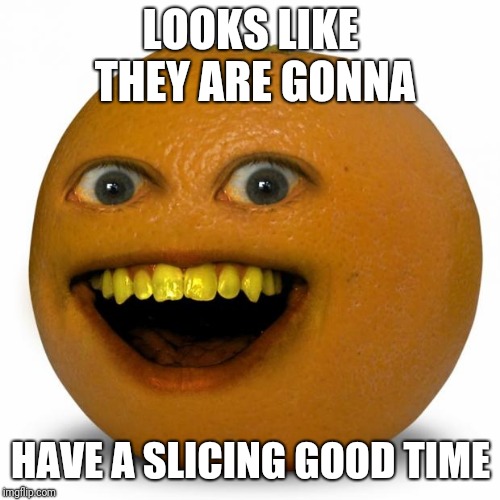 Annoying Orange | LOOKS LIKE THEY ARE GONNA HAVE A SLICING GOOD TIME | image tagged in annoying orange | made w/ Imgflip meme maker