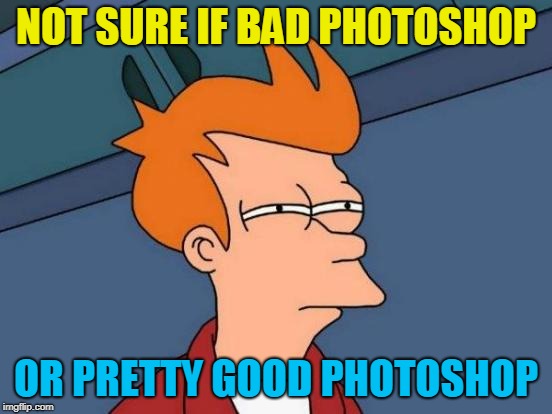 Futurama Fry Meme | NOT SURE IF BAD PHOTOSHOP OR PRETTY GOOD PHOTOSHOP | image tagged in memes,futurama fry | made w/ Imgflip meme maker