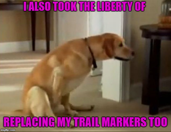 I ALSO TOOK THE LIBERTY OF REPLACING MY TRAIL MARKERS TOO | made w/ Imgflip meme maker