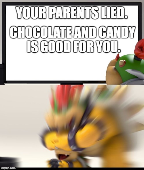 Nintendo Switch Parental Controls | YOUR PARENTS LIED. CHOCOLATE AND CANDY IS GOOD FOR YOU. | image tagged in nintendo switch parental controls,bowser,bowser jr,bowser jr,mario,super mario | made w/ Imgflip meme maker