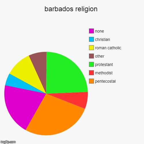 barbados religion | pentecostal, methodist, protestant, other, roman catholic, christian, none | image tagged in pie charts | made w/ Imgflip chart maker