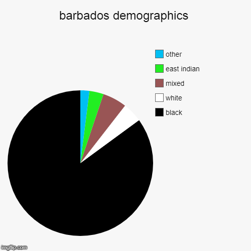 barbados demographics | black, white, mixed, east indian, other | image tagged in pie charts | made w/ Imgflip chart maker