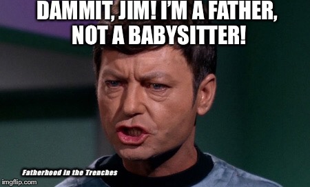 Dammit, Jim! | DAMMIT, JIM! I’M A FATHER, NOT A BABYSITTER! Fatherhood in the Trenches | image tagged in star trek,fatherhood | made w/ Imgflip meme maker